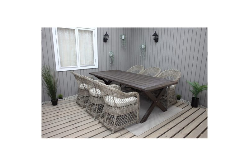 Utendørs møbelgruppe 220 cm bord 26 6 Merida naturstoler Brun - Brun - Hagemøbler & utemiljø - Hagegruppe - Spisegrupper hage
