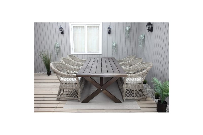 Utendørs møbelgruppe 220 cm bord 26 6 Merida naturstoler Brun - Brun - Hagemøbler & utemiljø - Hagegruppe - Spisegrupper hage