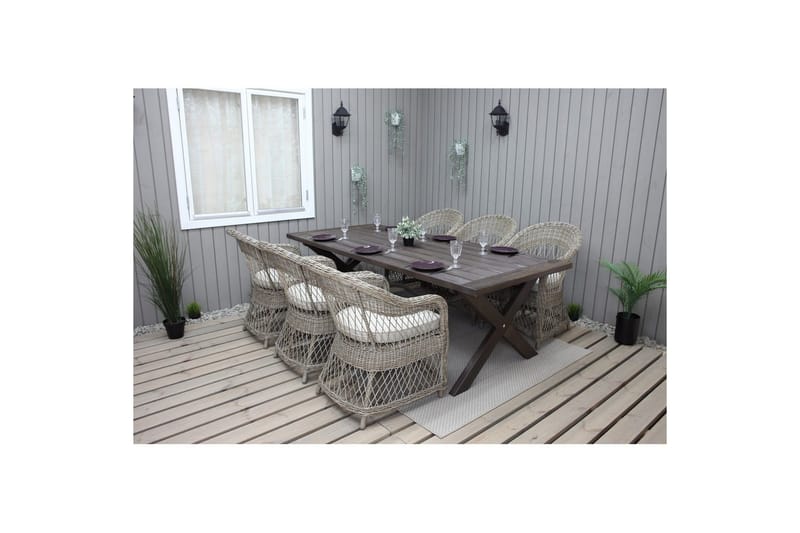 Utendørs møbelgruppe 220 cm bord 26 6 Merida naturstoler Brun - Brun - Hagemøbler & utemiljø - Hagegruppe - Spisegrupper hage