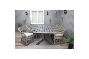 Utendørs møbelgruppe 220 cm bord 26 6 Merida naturstoler Grå - Grå - Hagemøbler & utemiljø - Hagegruppe - Spisegrupper hage