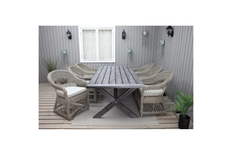 Utendørs møbelgruppe 220 cm bord 26 6 Merida naturstoler Grå - Grå - Hagemøbler & utemiljø - Hagegruppe - Spisegrupper hage