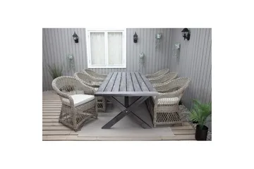 Utendørs møbelgruppe 220 cm bord 26 6 Merida naturstoler Grå - Grå - Hagemøbler & utemiljø - Hagegruppe - Spisegrupper hage