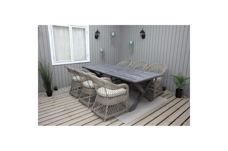 Utendørs møbelgruppe 220 cm bord 26 6 Merida naturstoler Grå - Grå - Hagemøbler & utemiljø - Hagegruppe - Spisegrupper hage