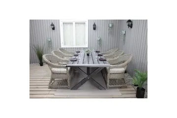 Utendørs møbelgruppe 220 cm bord 26 6 Merida naturstoler Grå - Grå - Hagemøbler & utemiljø - Hagegruppe - Spisegrupper hage