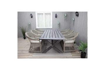 Utendørs møbelgruppe 220 cm bord 26 6 Merida naturstoler Grå - Grå - Hagemøbler & utemiljø - Hagegruppe - Spisegrupper hage