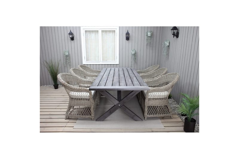Utendørs møbelgruppe 220 cm bord 26 6 Merida naturstoler Grå - Grå - Hagemøbler & utemiljø - Hagegruppe - Spisegrupper hage