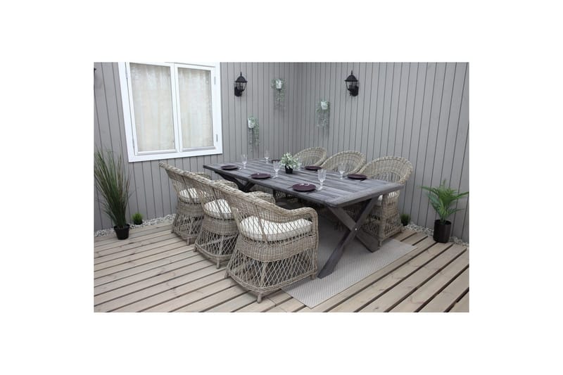 Utendørs møbelgruppe 220 cm bord 26 6 Merida naturstoler Grå - Grå - Hagemøbler & utemiljø - Hagegruppe - Spisegrupper hage