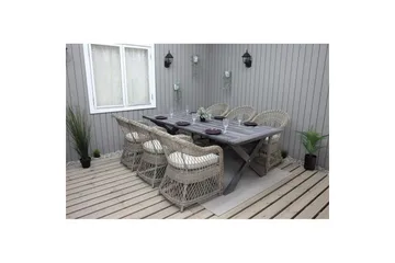 Utendørs møbelgruppe 220 cm bord 26 6 Merida naturstoler Grå - Grå - Hagemøbler & utemiljø - Hagegruppe - Spisegrupper hage