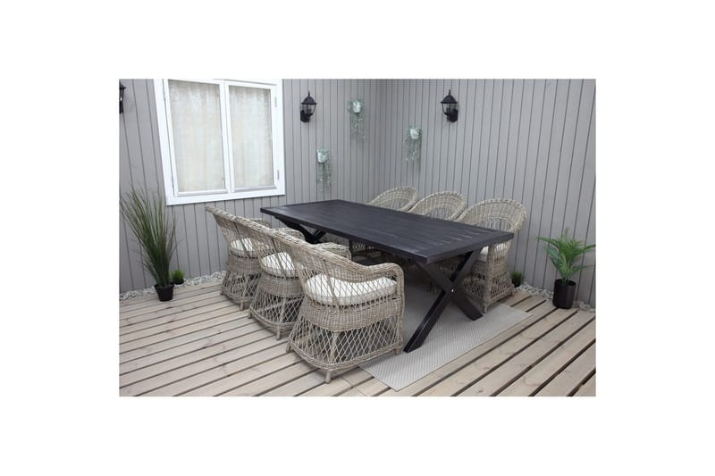 Utendørs møbelgruppe 220 cm bord 26 6 Merida naturstoler Svart, Svart