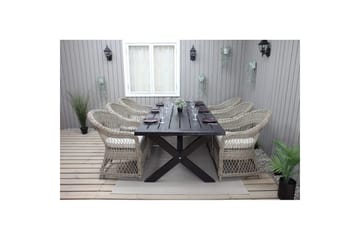 Utendørs møbelgruppe 220 cm bord 26 6 Merida naturstoler Svart - Svart - Hagemøbler & utemiljø - Hagegruppe - Spisegrupper hage