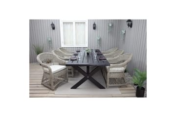 Utendørs møbelgruppe 220 cm bord 26 6 Merida naturstoler Svart - Svart - Hagemøbler & utemiljø - Hagegruppe - Spisegrupper hage