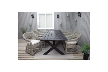 Utendørs møbelgruppe 220 cm bord 26 6 Merida naturstoler Svart - Svart - Hagemøbler & utemiljø - Hagegruppe - Spisegrupper hage