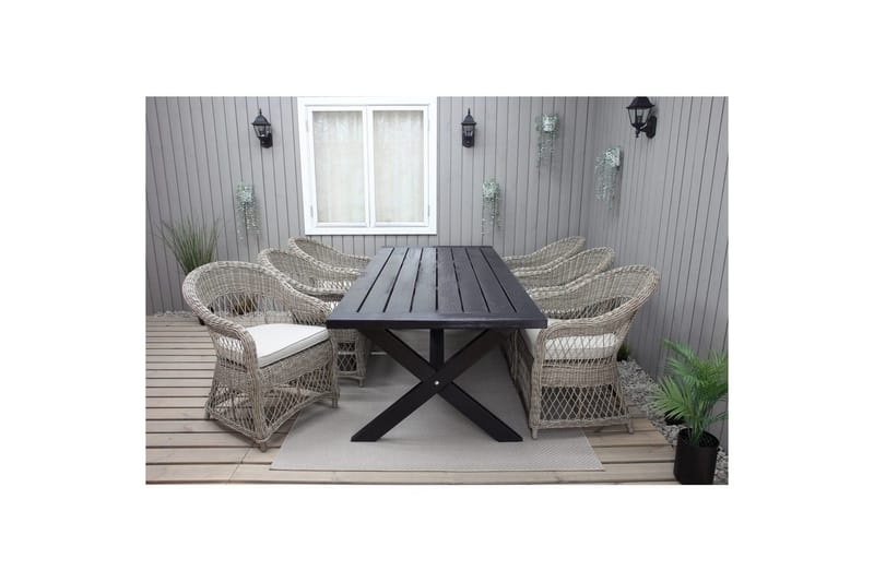 Utendørs møbelgruppe 220 cm bord 26 6 Merida naturstoler Svart - Svart - Hagemøbler & utemiljø - Hagegruppe - Spisegrupper hage