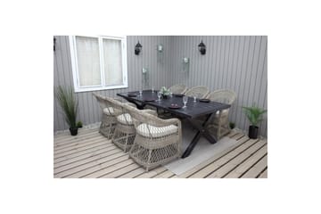 Utendørs møbelgruppe 220 cm bord 26 6 Merida naturstoler Svart - Svart - Hagemøbler & utemiljø - Hagegruppe - Spisegrupper hage
