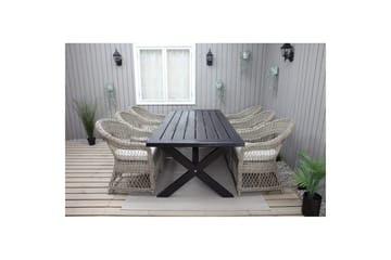 Utendørs møbelgruppe 220 cm bord 26 6 Merida naturstoler Svart - Svart - Hagemøbler & utemiljø - Hagegruppe - Spisegrupper hage
