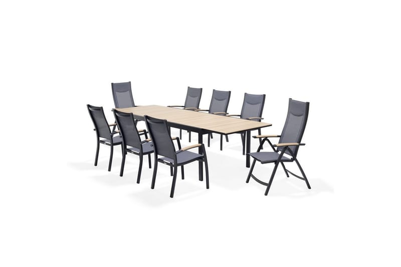 Utendørs møbelgruppe Lifestyle Garden Panama 210-300 cm 6 stablebar stoler + 2 posisjons stoler - 6 stablebar stoler + 2 posisjons stoler - Hagemøbler & utemiljø - Hagegruppe - Spisegrupper hage