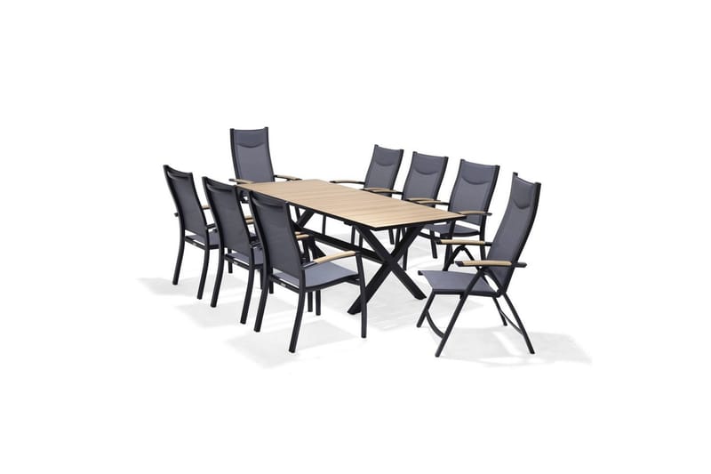Utendørs møbelgruppe Lifestyle Garden Panama 200 cm 6 stablebar stoler + 2 posisjons stoler - 6 stablebar stoler + 2 posisjons stoler - Hagemøbler & utemiljø - Hagegruppe - Spisegrupper hage