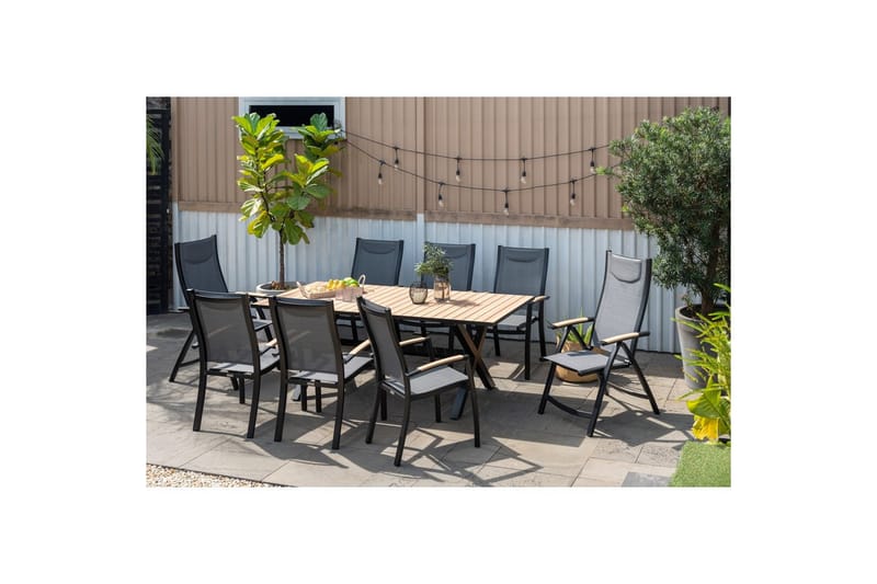 Utendørs møbelgruppe Lifestyle Garden Panama 200 cm 6 stablebar stoler + 2 posisjons stoler - 6 stablebar stoler + 2 posisjons stoler - Hagemøbler & utemiljø - Hagegruppe - Spisegrupper hage