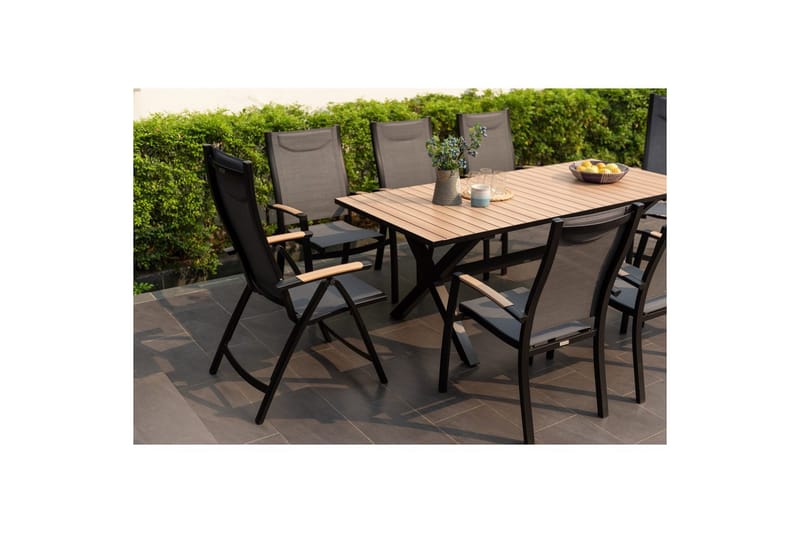 Utendørs møbelgruppe Lifestyle Garden Panama 200 cm 6 stablebar stoler + 2 posisjons stoler - 6 stablebar stoler + 2 posisjons stoler - Hagemøbler & utemiljø - Hagegruppe - Spisegrupper hage