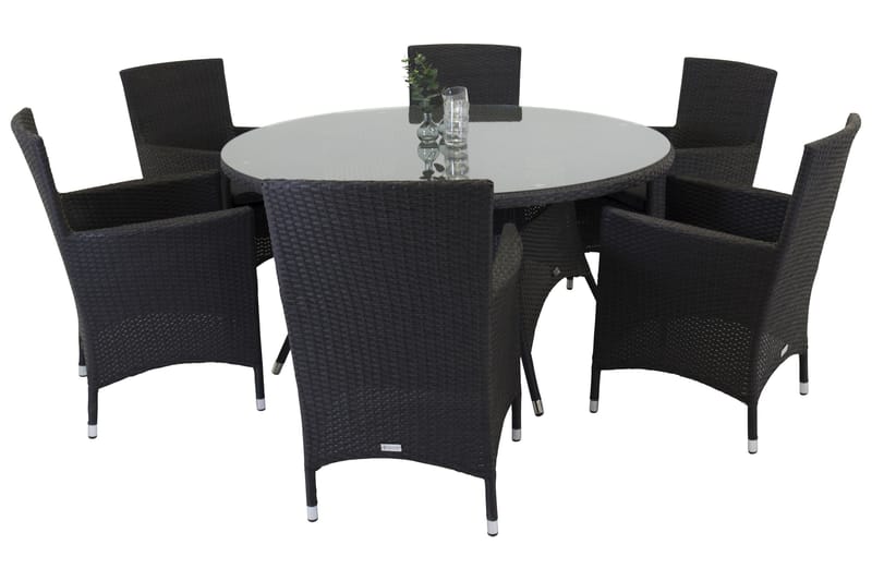 Volta Spisegruppe 150 cm Rund med 6 Malin Stoler, Svart
