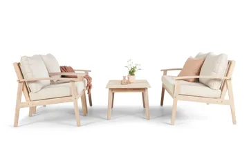 Wagnera liten sofagruppe for utendørsbruk – 2-seters sofa med 2 lenestoler og salongbord i akasietre - Beige - Hagemøbler & utemiljø - Hagegruppe - Sofagruppe utendørs