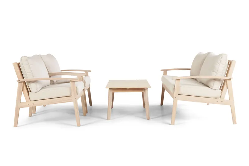 Wagnera liten sofagruppe for utendørsbruk – 2-seters sofa med 2 lenestoler og salongbord i akasietre - Beige - Hagemøbler & utemiljø - Hagegruppe - Sofagruppe utendørs