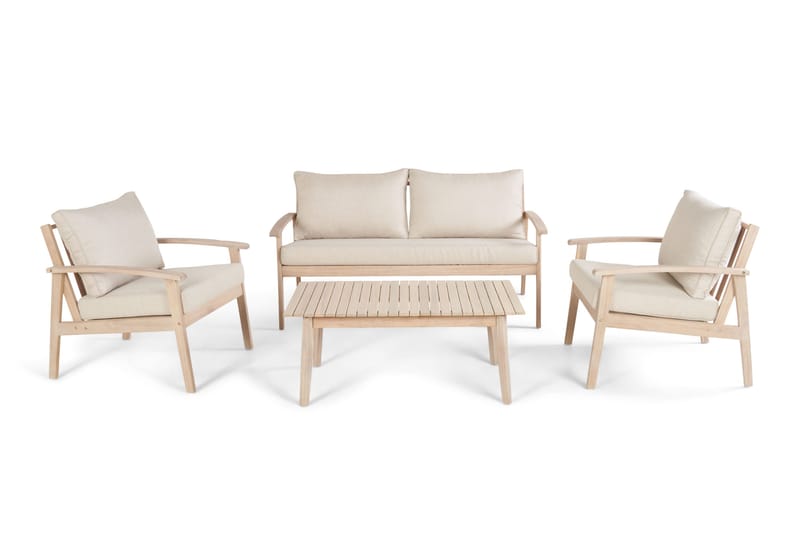 Wagnera liten sofagruppe for utendørsbruk – 2-seters sofa med 2 lenestoler og salongbord i akasietre, Beige