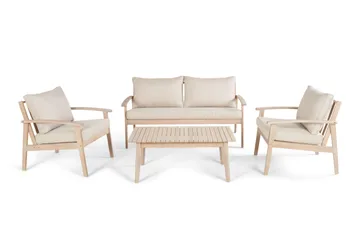 Wagnera liten sofagruppe for utendørsbruk – 2-seters sofa med 2 lenestoler og salongbord i akasietre - Beige - Hagemøbler & utemiljø - Hagegruppe - Sofagruppe utendørs
