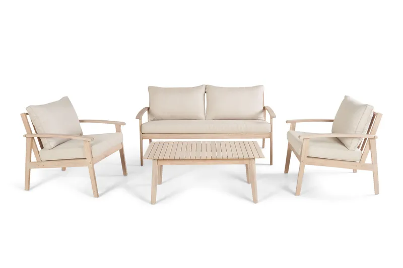 Wagnera liten sofagruppe for utendørsbruk – 2-seters sofa med 2 lenestoler og salongbord i akasietre, Beige