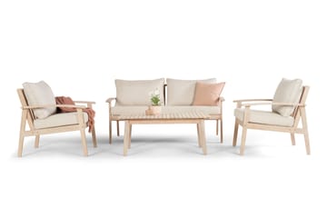 Wagnera liten sofagruppe for utendørsbruk – 2-seters sofa med 2 lenestoler og salongbord i akasietre - Beige - Hagemøbler & utemiljø - Hagegruppe - Sofagruppe utendørs