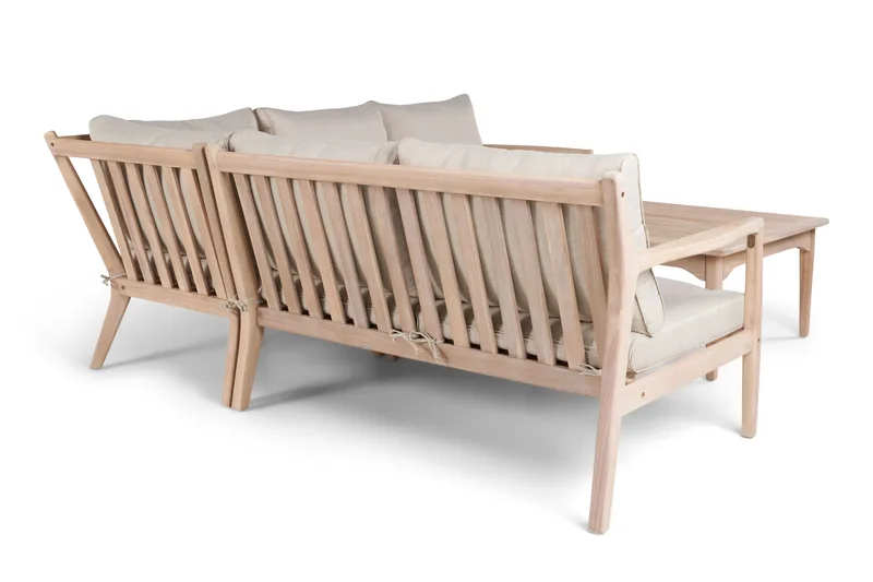 Wagnera loungegruppe for utendørsbruk – L-formet sofa med kvadratisk salongbord i akasietre - Natur / Beige - Hagemøbler & utemiljø - Hagegruppe - Sofagruppe utendørs