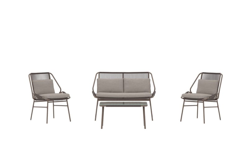 Zakynthos sofagruppe 2-seters sofa + 2 lenestoler med bord utendørs - Brun - Hagemøbler & utemiljø - Hagegruppe - Sofagruppe utendørs