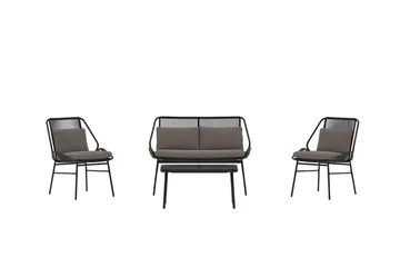 Zakynthos sofagruppe 2-seters sofa + 2 lenestoler med bord utendørs - Svart - Hagemøbler & utemiljø - Hagegruppe - Sofagruppe utendørs