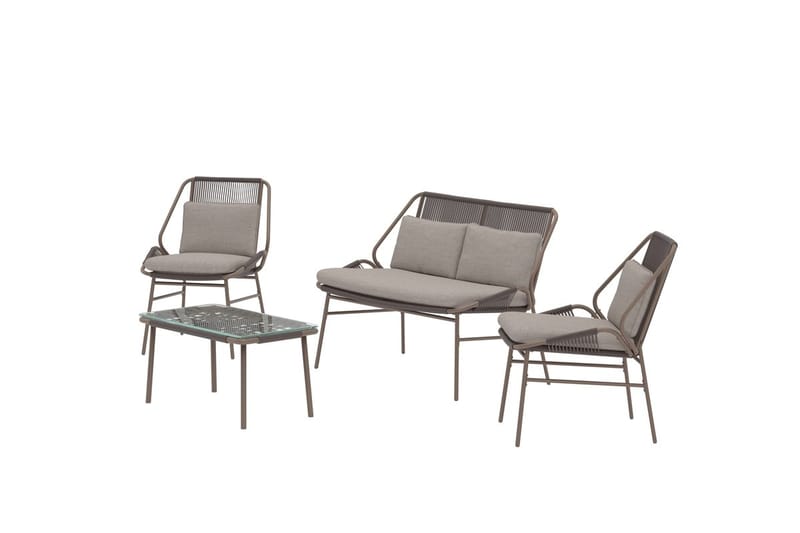 Zakynthos sofagruppe 2-seters sofa + 2 lenestoler med bord utendørs - Brun - Hagemøbler & utemiljø - Hagegruppe - Sofagruppe utendørs