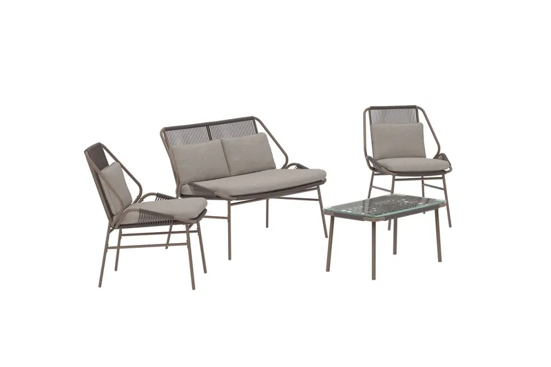 Zakynthos sofagruppe 2-seters sofa + 2 lenestoler med bord utendørs - Brun - Hagemøbler & utemiljø - Hagegruppe - Sofagruppe utendørs