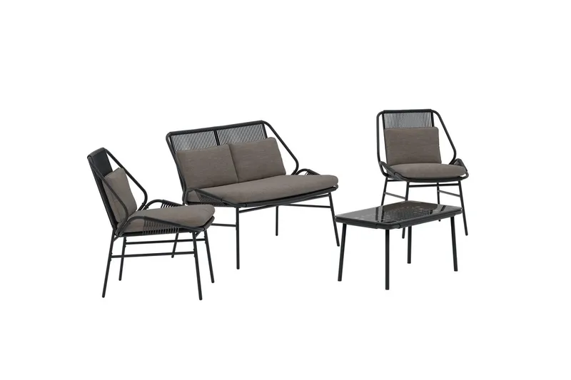 Zakynthos sofagruppe 2-seters sofa + 2 lenestoler med bord utendørs - Svart - Hagemøbler & utemiljø - Hagegruppe - Sofagruppe utendørs