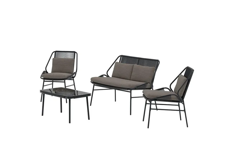 Zakynthos sofagruppe 2-seters sofa + 2 lenestoler med bord utendørs - Svart - Hagemøbler & utemiljø - Hagegruppe - Sofagruppe utendørs