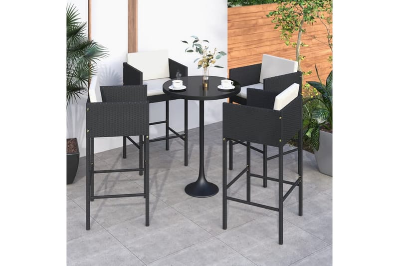 Barstoler med puter 4 stk svart polyrotting - Svart - Barstoler utendørs
