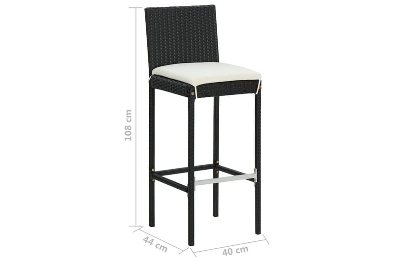 Utendørs barstoler med puter 4 stk svart polyrotting - Svart - Barstoler utendørs