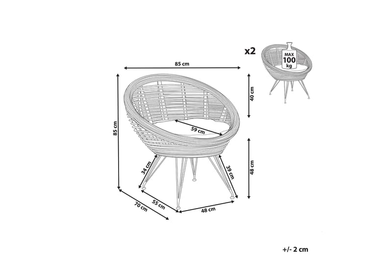 Carman Utelenestol 2 st - Natur/Sort/Beige - Hagemøbler & utemiljø - Stoler & Lenestoler - Utelenestoler