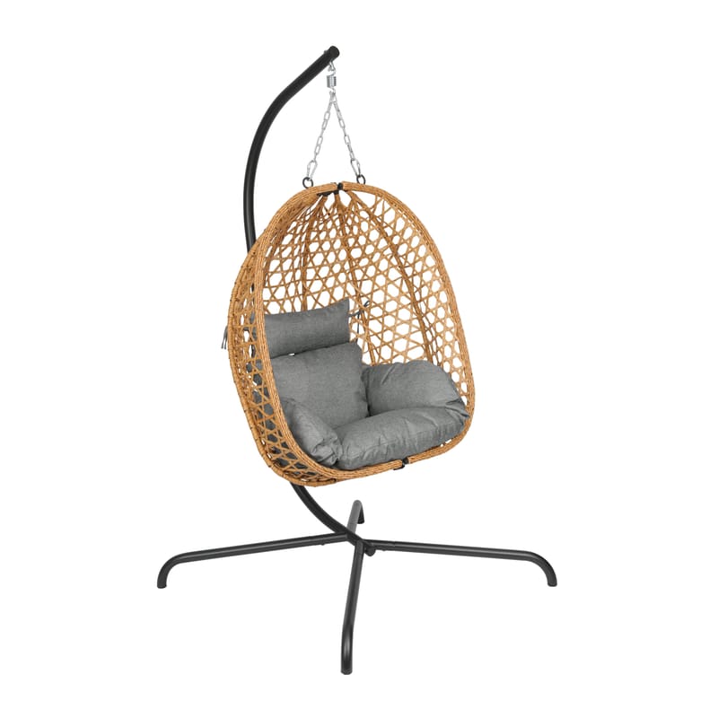 Etna hengestol med stativ for utendørsbruk – eggstol i kunstrotting, Brun