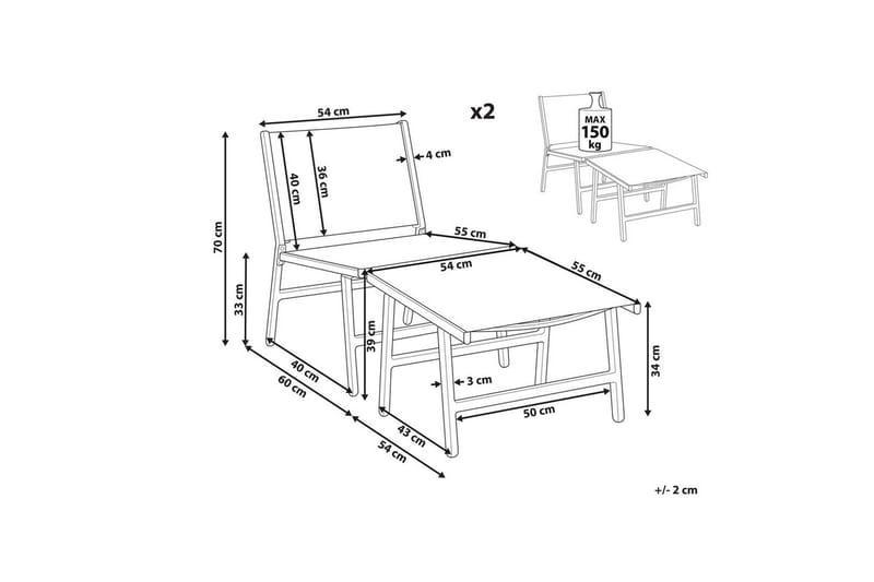 Hagestol sett med 2 Marceddi - Beige, svart - Hagemøbler & utemiljø - Stoler & Lenestoler - Utelenestoler