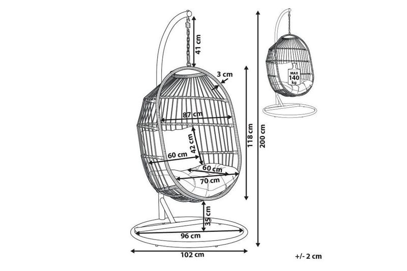 Hengestol Alba - Hvit, Grå - Hagemøbler & utemiljø - Stoler & Lenestoler - Hengestoler
