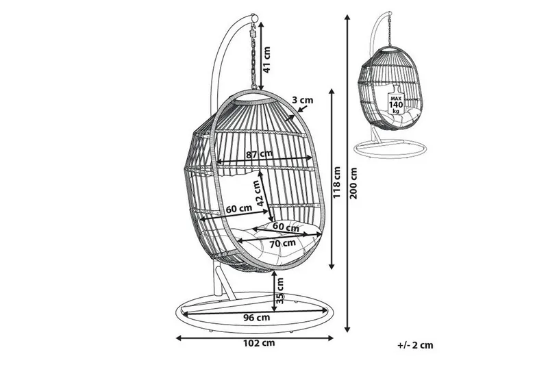 Hengestol Alba - Svart, Grå - Hagemøbler & utemiljø - Stoler & Lenestoler - Hengestoler