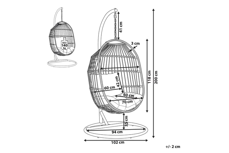 Hengestol med stativ kunstrotting beige ALBA - Tre / Natur - Hagemøbler & utemiljø - Stoler & Lenestoler - Hengestoler