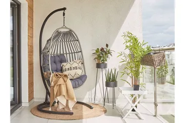 Hengestol med stativ kunstrotting Mørkegrå SESIA - Grå - Hagemøbler & utemiljø - Stoler & Lenestoler - Hengestoler