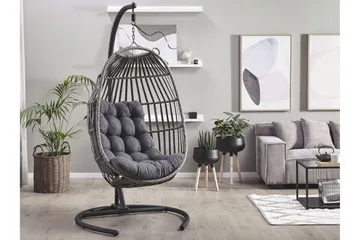 Hengestol med stativ kunstrotting Mørkegrå SESIA - Grå - Hagemøbler & utemiljø - Stoler & Lenestoler - Hengestoler