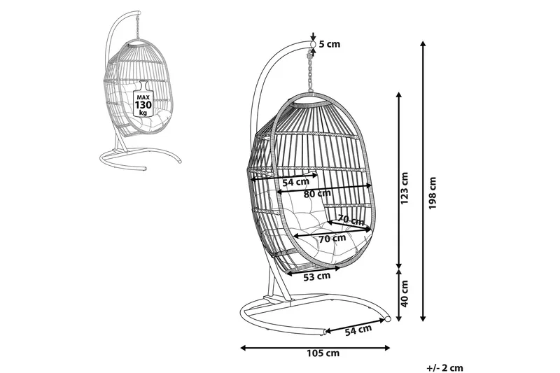 Hengestol med stativ kunstrotting Mørkegrå SESIA - Grå - Hagemøbler & utemiljø - Stoler & Lenestoler - Hengestoler