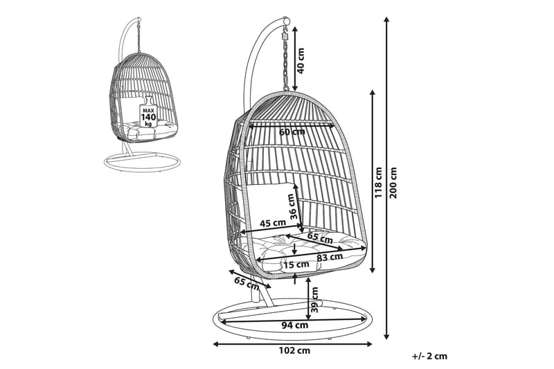 Hengestol med Stativ tau beige ALL - Tre / Natur - Hagemøbler & utemiljø - Stoler & Lenestoler - Hengestoler