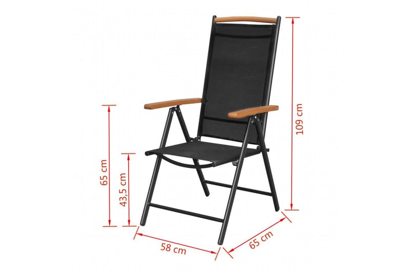 Sammenleggbare hagestoler 4 stk aluminium og textilene svart - Posisjonsstoler